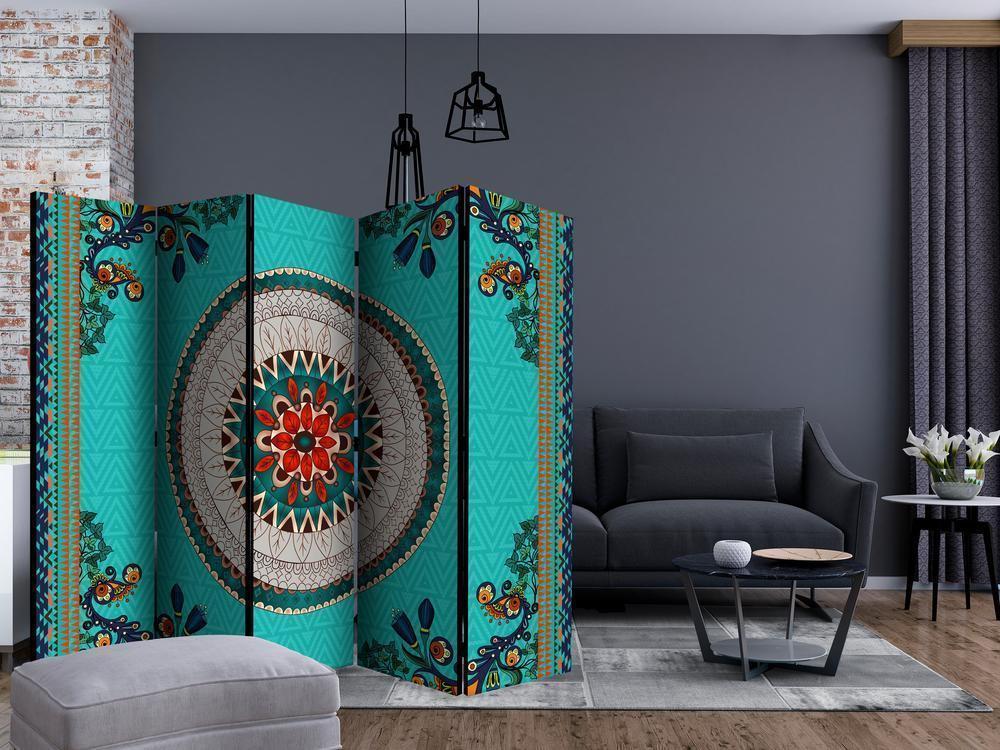 Room Divider - Folk inspiration II- A 5 Panel Folding Screen For Living rooms, bedrooms or home office, decorative folding screen made with wood and canvas