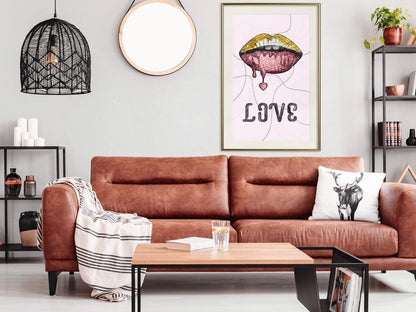 Typography Framed Art Print - Lip Gloss and Love-artwork for wall with acrylic glass protection