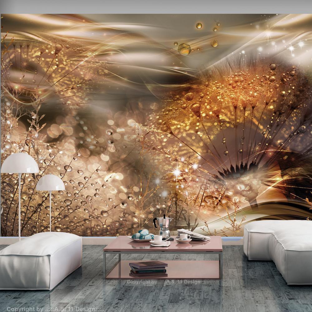 Wall Mural - Dandelions' World (Gold)-Wall Murals-ArtfulPrivacy