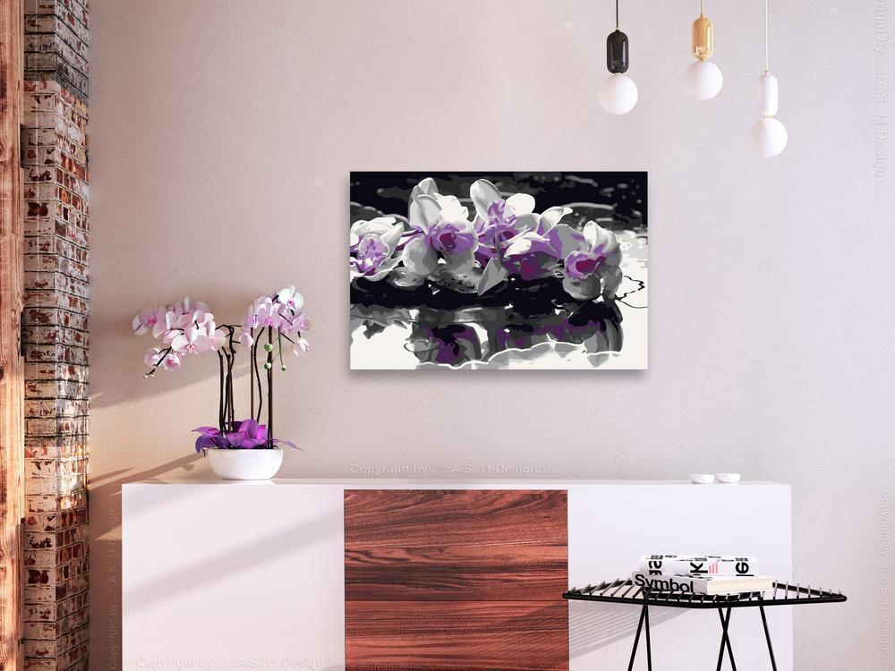 Start learning Painting - Paint By Numbers Kit - Purple Orchid (Black Background & Reflection In The Water) - new hobby