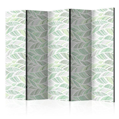 Room Divider - Green Waves II- A 5 Panel Folding Screen For Living rooms, bedrooms or home office, decorative folding screen made with wood and canvas