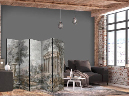 Room Divider - Antique Landscape - Greek Temple on a Hill Among Lush Vegetation- A 5 Panel Folding Screen For Living rooms, bedrooms or home office, decorative folding screen made with wood and canvas