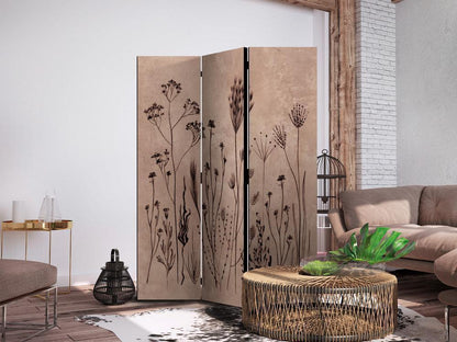 Room Divider - Plant Vintage - Delicate Field Flowers on a Background in Lime Wash Technique