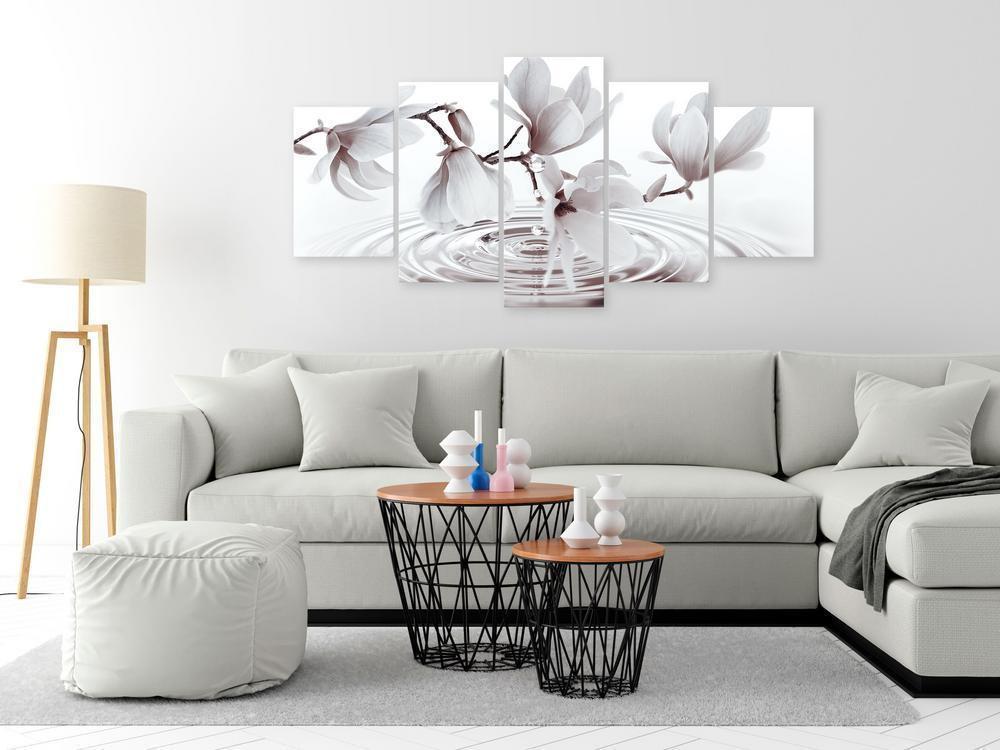 Canvas Print - Magnolias over Water (5 Parts) Wide Grey-ArtfulPrivacy-Wall Art Collection