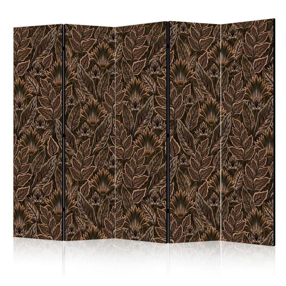 Room Divider - Dense Vegetation - Botanical Patterns in Illustrative Style Brown- A 5 Panel Folding Screen For Living rooms, bedrooms or home office, decorative folding screen made with wood and canvas