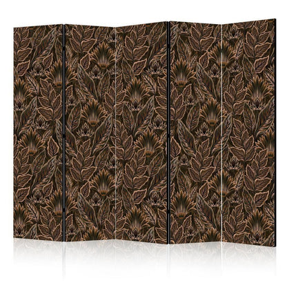 Room Divider - Dense Vegetation - Botanical Patterns in Illustrative Style Brown- A 5 Panel Folding Screen For Living rooms, bedrooms or home office, decorative folding screen made with wood and canvas