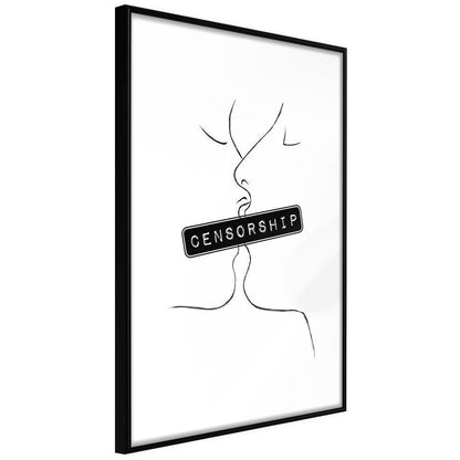 Black and White Framed Poster - Forbidden Kiss-artwork for wall with acrylic glass protection
