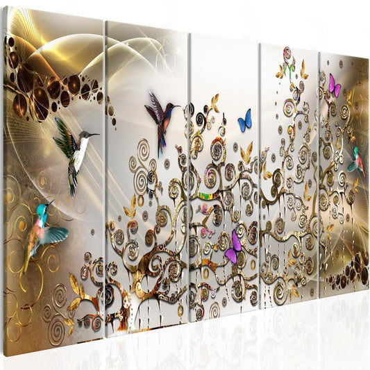 Canvas Print - Hummingbirds Dance (5 Parts) Gold Narrow-ArtfulPrivacy-Wall Art Collection