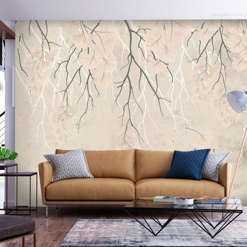 Wall Mural - Abstract falling leaves - subtle nature motif with branches