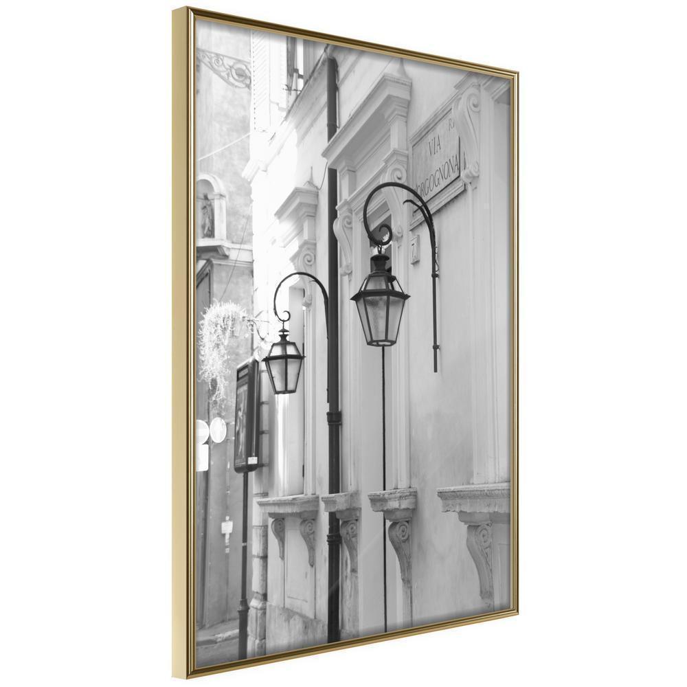 Black and White Framed Poster - Old Town's Charm-artwork for wall with acrylic glass protection