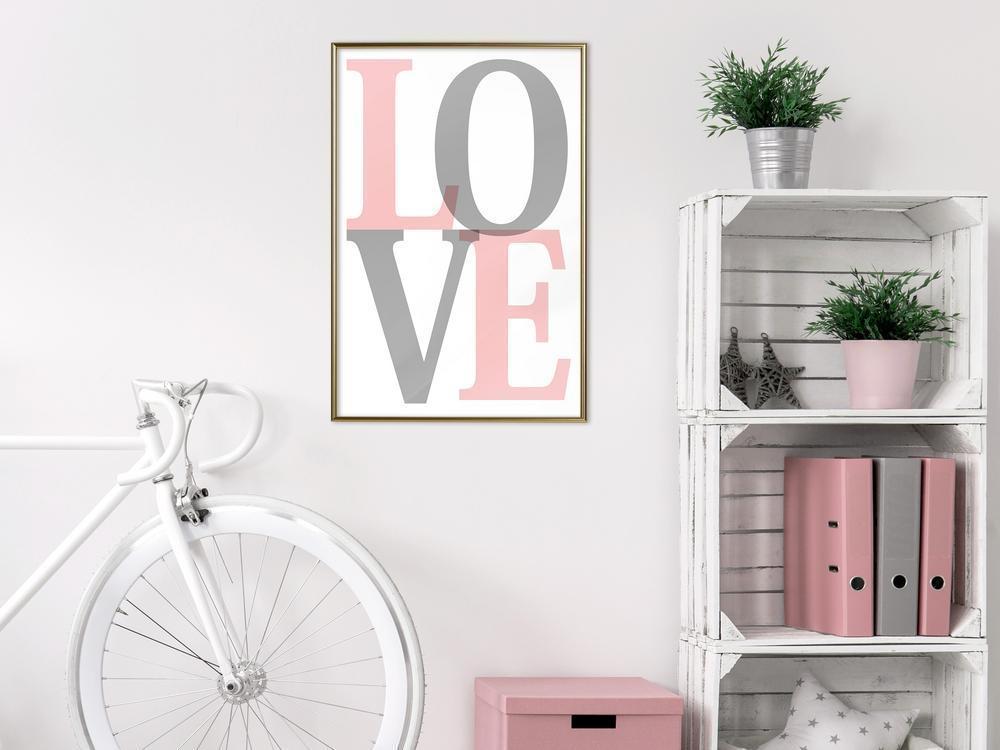 Typography Framed Art Print - Grey-Pink Love-artwork for wall with acrylic glass protection