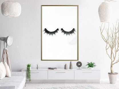 Black and White Framed Poster - False Eyelashes-artwork for wall with acrylic glass protection