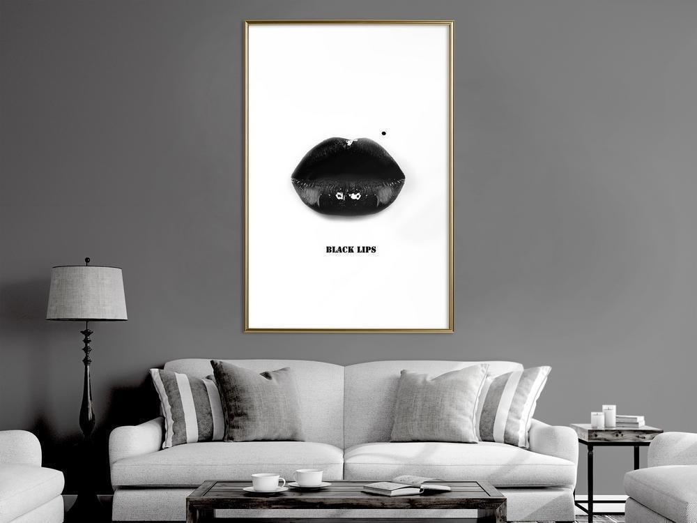 Black and White Framed Poster - Deadly Kiss-artwork for wall with acrylic glass protection