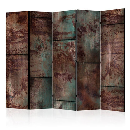 Room Divider - Dark Metal Sheet II- A 5 Panel Folding Screen For Living rooms, bedrooms or home office, decorative folding screen made with wood and canvas