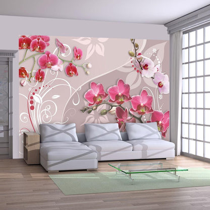 Wall Mural - Flight of pink orchids-Wall Murals-ArtfulPrivacy