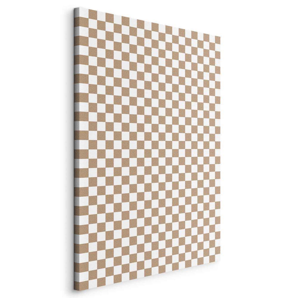 Canvas Print - Checkerboard Pattern - Brown-White Grid with a Subtle Noise