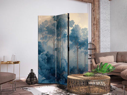 Room Divider - Landscape With Trees in Illustration Style Fairy Blue Forest