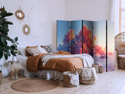 Room Divider - Twilight Spectacle: Clouds in Shades of Pink and Purple- A 5 Panel Folding Screen For Living rooms, bedrooms or home office, decorative folding screen made with wood and canvas