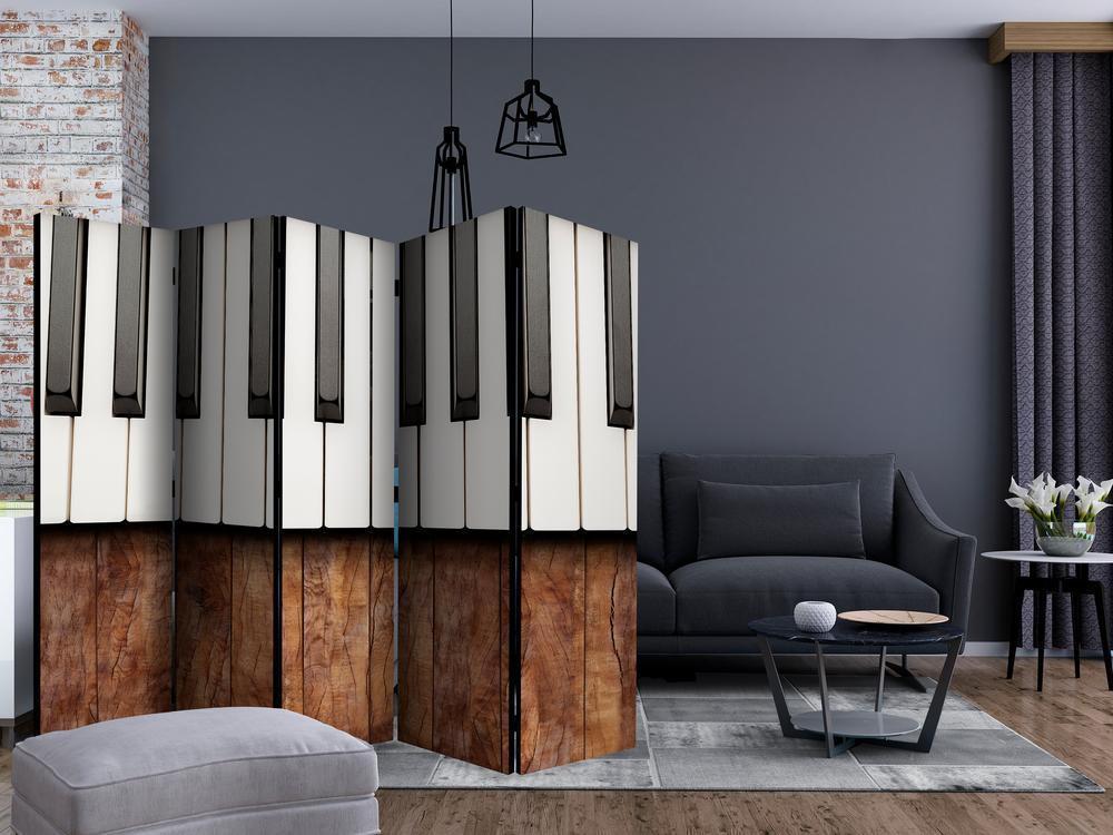 Room Divider - Inspired by Chopin - mahogany II- A 5 Panel Folding Screen For Living rooms, bedrooms or home office, decorative folding screen made with wood and canvas