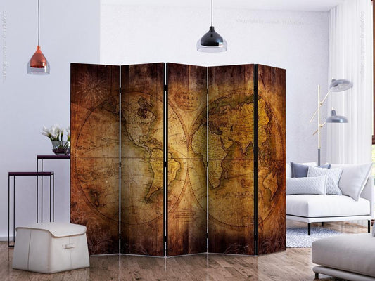 Decorative partition-Room Divider - World on old map II-Folding Screen Wall Panel by ArtfulPrivacy