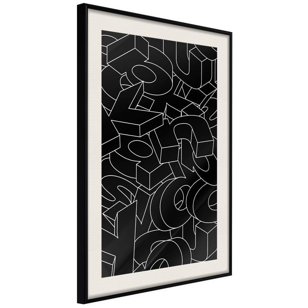 Black and White Framed Poster - Scattered Letters-artwork for wall with acrylic glass protection