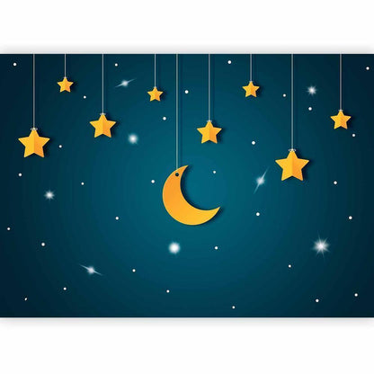 Wall Mural - Skyline - turquoise night sky landscape with stars for children