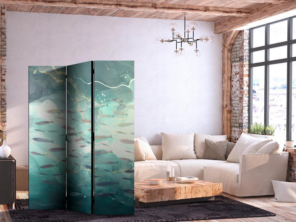 Room Divider - Escaping Fish - Very Fast Swimming Fishes in Muted Colors Among Sea Depths