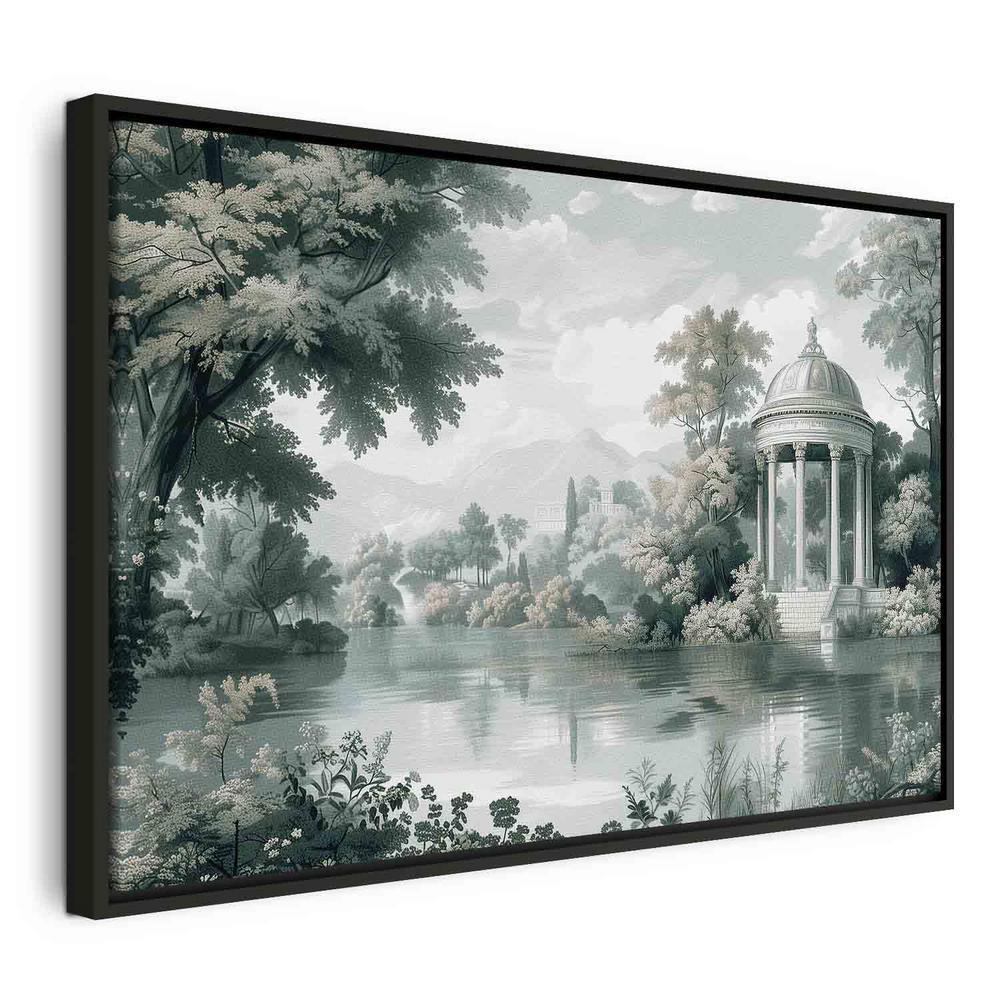 Canvas Print - View of the Park and Lake Retro Vintage Landscape in Greens