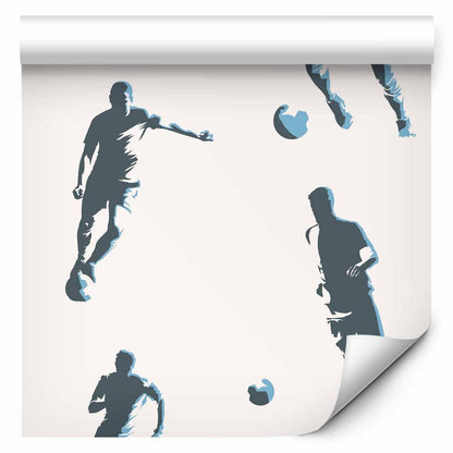 Wallpaper - Traces and Balls - Black-and-white soccer motifs on a beige background