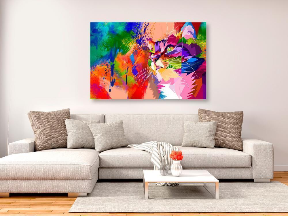 Canvas Print - Colourful Cat (1 Part) Wide-ArtfulPrivacy-Wall Art Collection