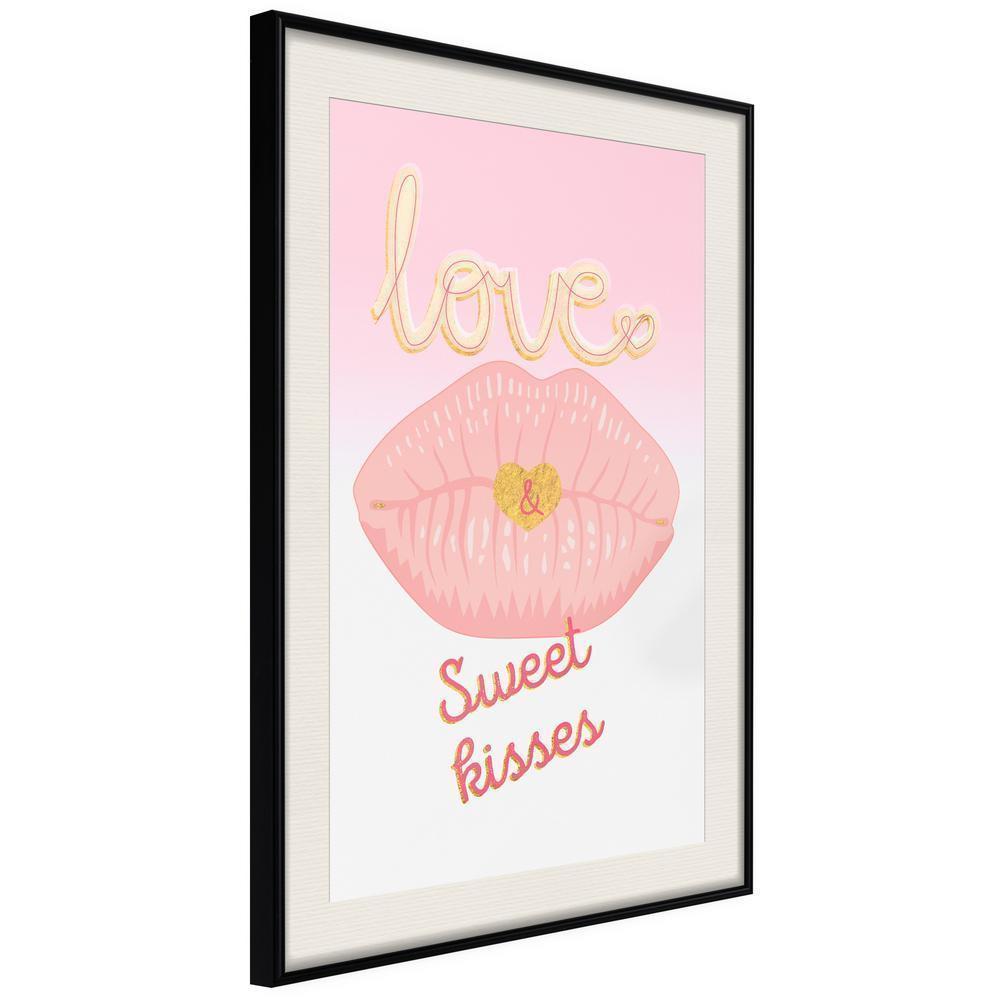 Typography Framed Art Print - Pink Kisses-artwork for wall with acrylic glass protection