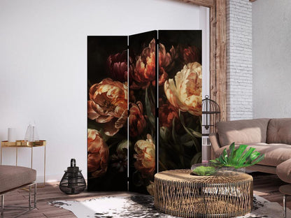 Room Divider - Magnificent Tulips - Bouquet of Flowers in Red and White on a Black Background