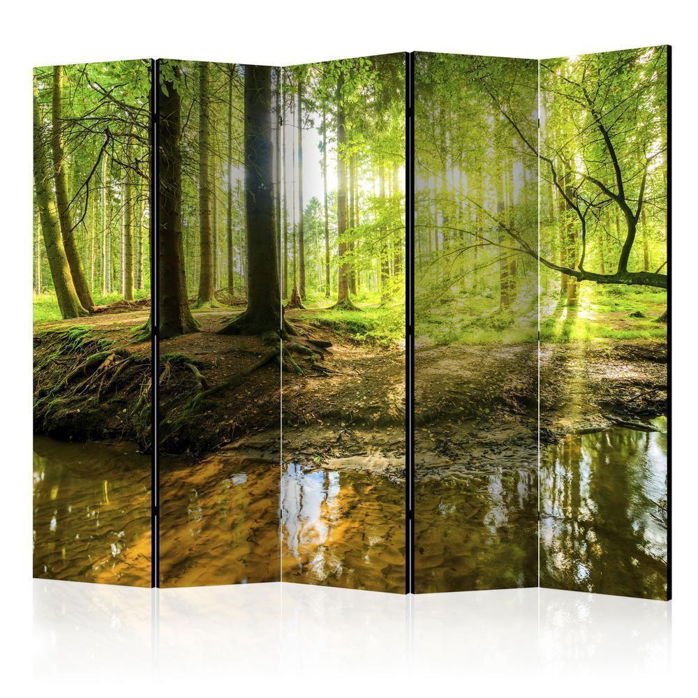 Room Divider - Forest Lake II- A 5 Panel Folding Screen For Living rooms, bedrooms or home office, decorative folding screen made with wood and canvas