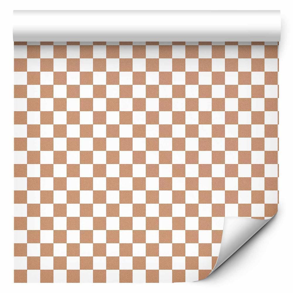 Wallpaper - Checkerboard Pattern - Brown-White Grid with a Subtle Noise