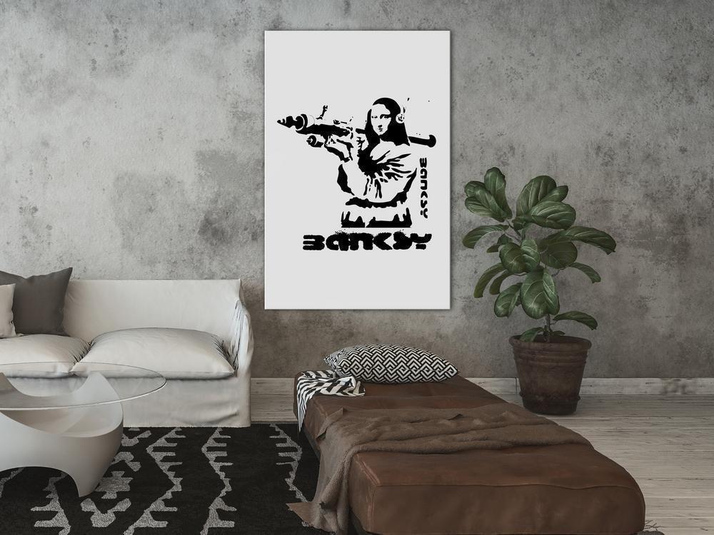 Canvas Print - Contrast Duel (1-part) - Banksy on Mural with Mona Lisa-ArtfulPrivacy-Wall Art Collection