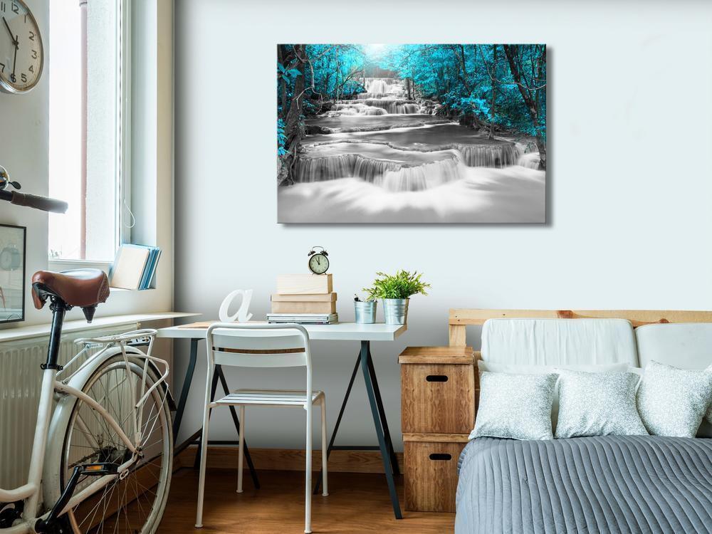 Canvas Print - Cascade of Thoughts (1 Part) Wide Turquoise-ArtfulPrivacy-Wall Art Collection