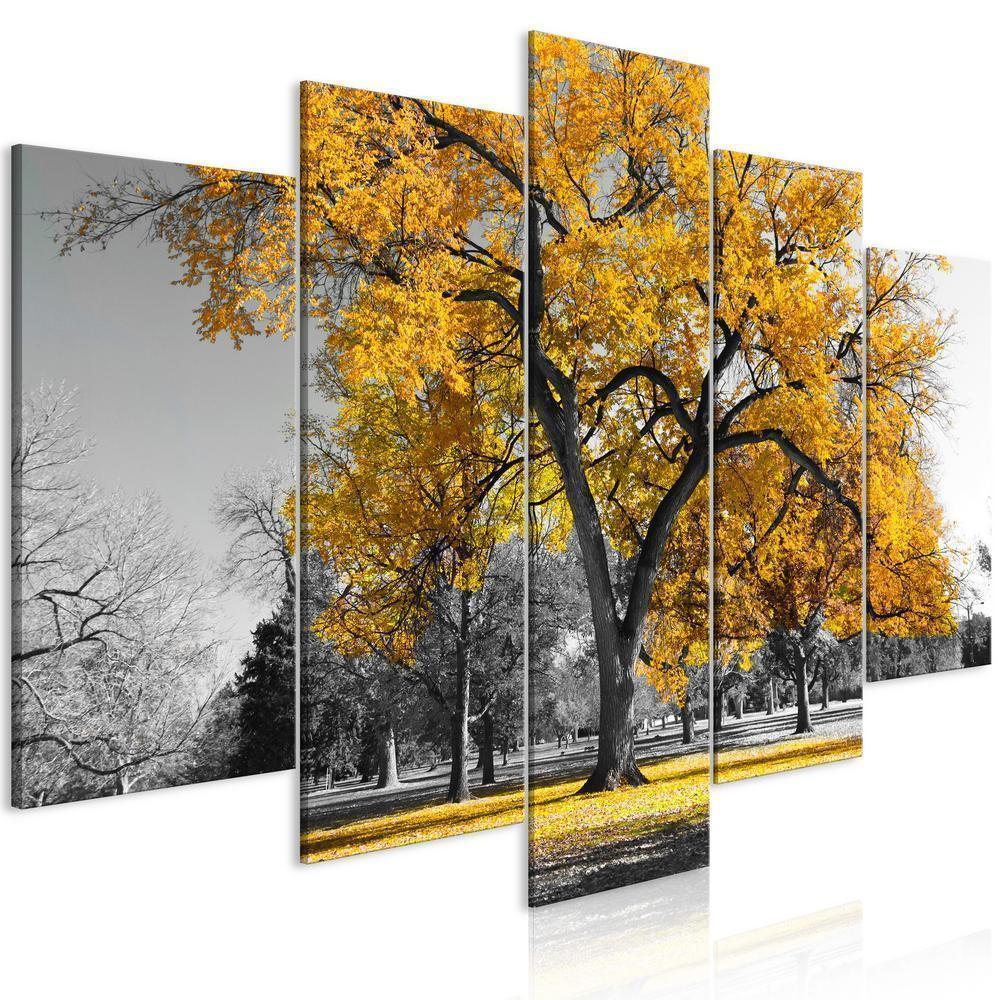 Canvas Print - Autumn in the Park (5 Parts) Wide Gold-ArtfulPrivacy-Wall Art Collection