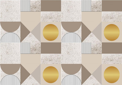 Wall Mural - Beige and Gold Geometric Pattern-Wall Murals-ArtfulPrivacy