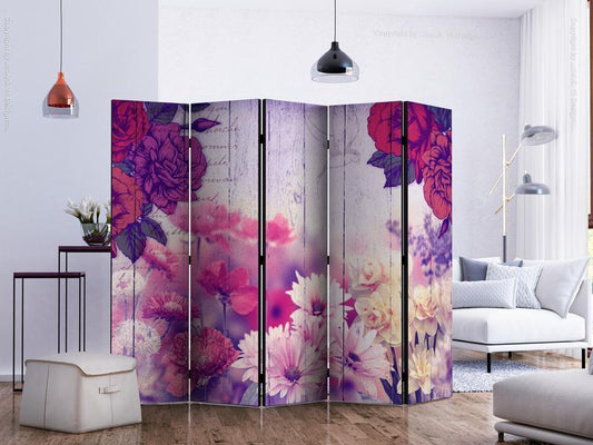 Decorative partition-Room Divider - Flowers Memories II-Folding Screen Wall Panel by ArtfulPrivacy