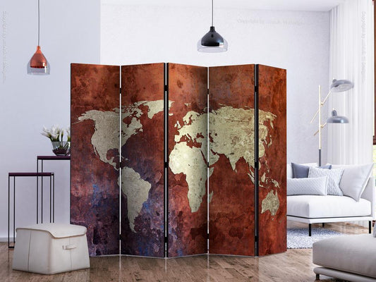 Decorative partition-Room Divider - Iron continents II-Folding Screen Wall Panel by ArtfulPrivacy