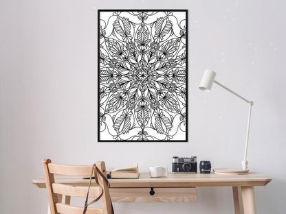 Black and White Framed Poster - Colour Your Own Mandala I-artwork for wall with acrylic glass protection