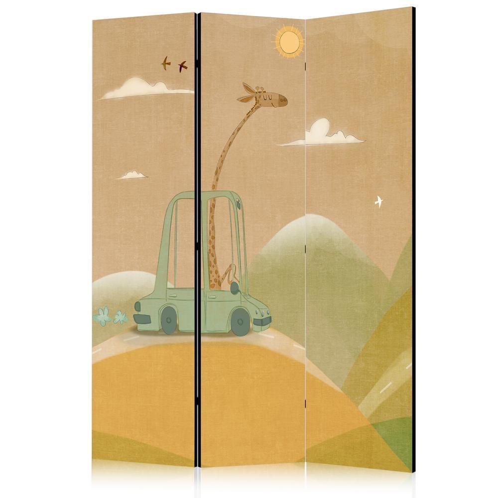 Room Divider - Dreamy Traveler - Giraffe Driving a Car on a Beautiful Sunny Day