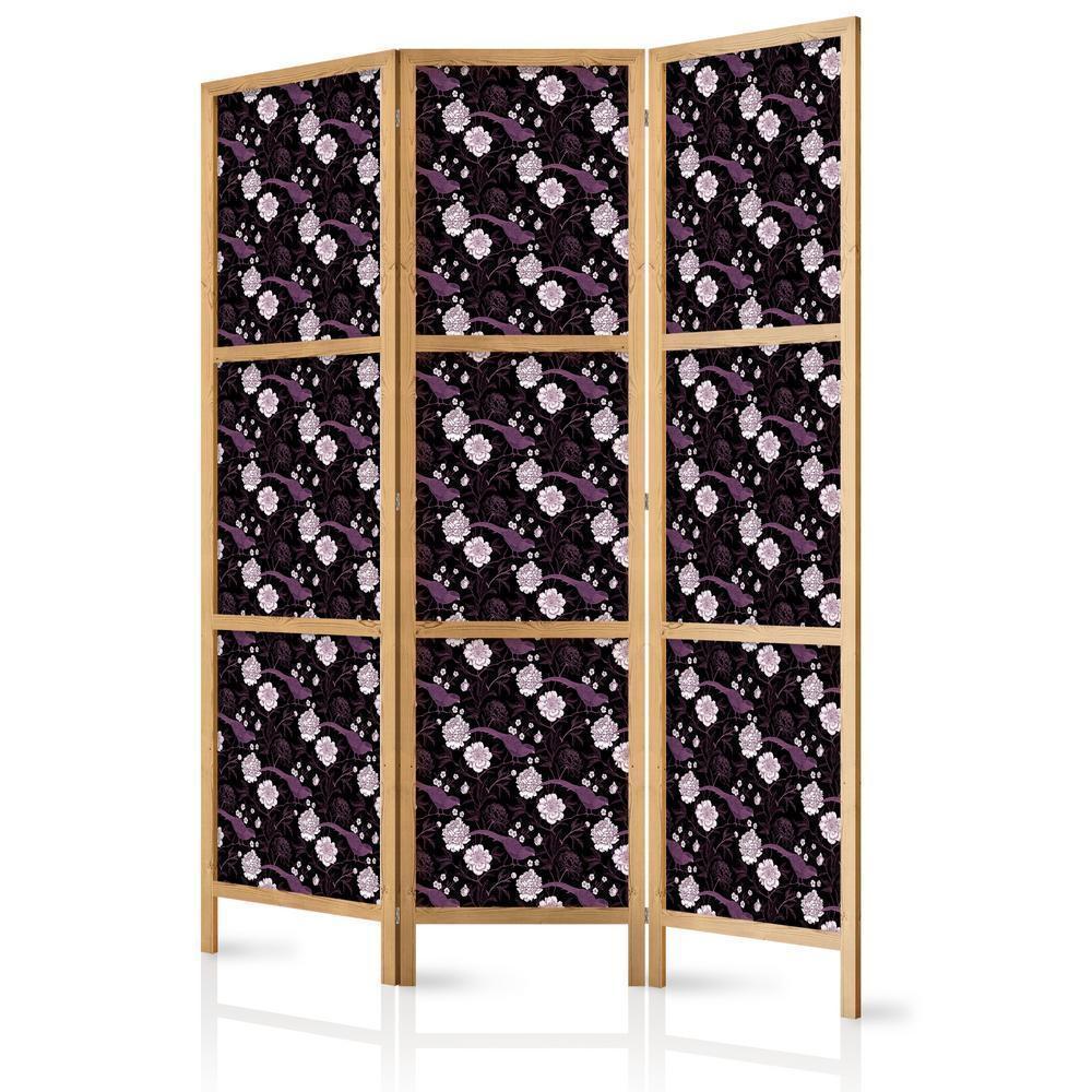 Japanese Room Divider - Birds Among Flowers - Pheasants Surrounding Peonies - Purple