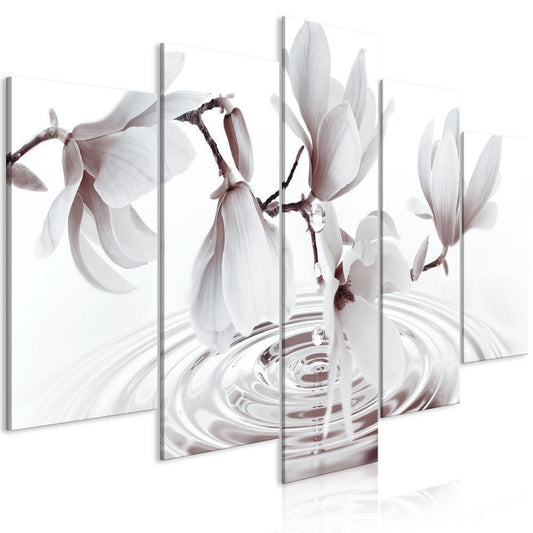 Canvas Print - Magnolias over Water (5 Parts) Wide Grey-ArtfulPrivacy-Wall Art Collection