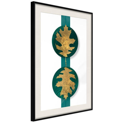 Golden Art Poster - Gilded Oak Leaves-artwork for wall with acrylic glass protection