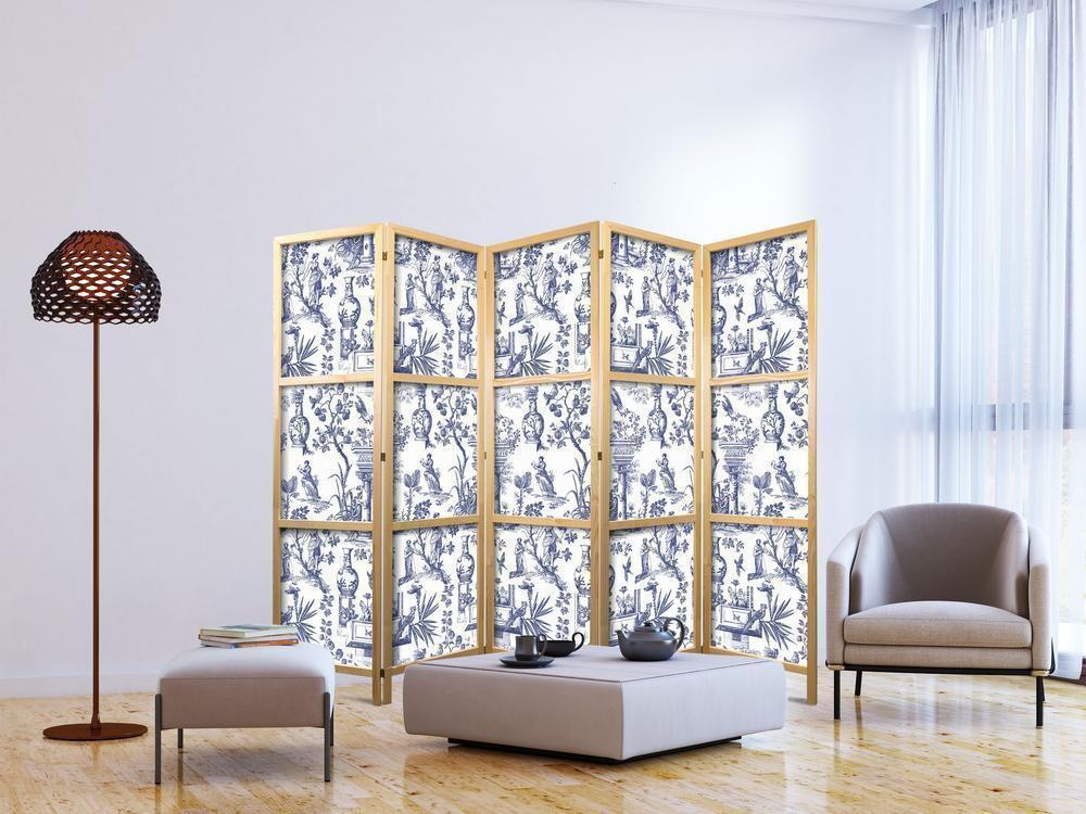 Japanese Room Divider - Rome and Botany - Blue Pattern with Greek and Plant Motif