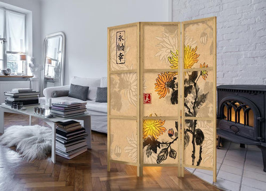 Shoji room Divider - Japanese Room Divider - Style: Chrysanthemums - ArtfulPrivacy