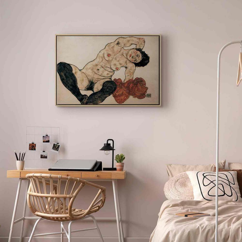 Canvas Print - Liegender Akt mit gelbem Handtuch (Egon Schiele)