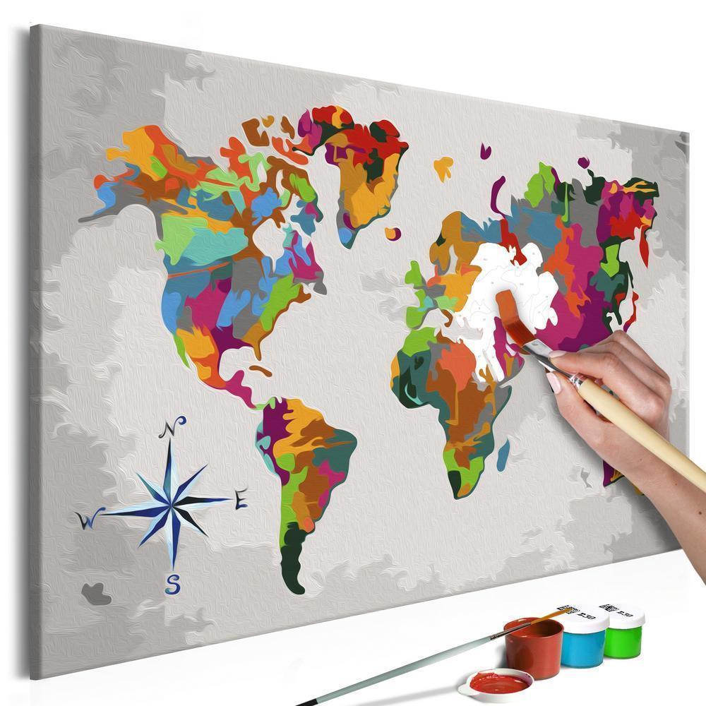 Start learning Painting - Paint By Numbers Kit - World Map (Compass Rose) - new hobby