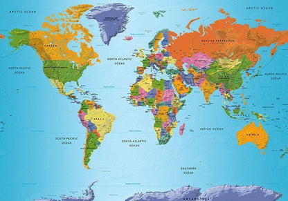 Wall Mural - World Map: Colourful Geography-Wall Murals-ArtfulPrivacy